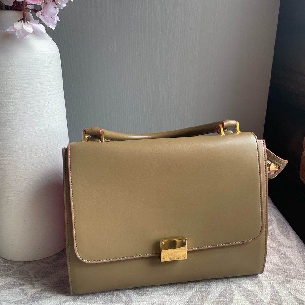 Celine Pink and Olive Trapeze bag
